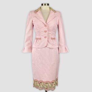 Kay Unger Pink Skirt Set with Floral Trim